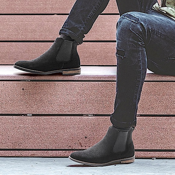 Ponce Black Suede Leather Chelsea Style Pull On Ankle Boots